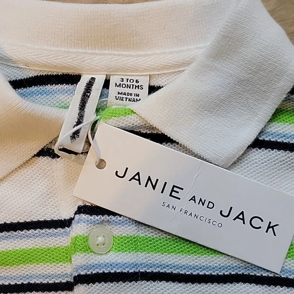 JANIE AND JACK WHITE STRIPED POLO, SIZE 3-6 MONTHS - NEW!
